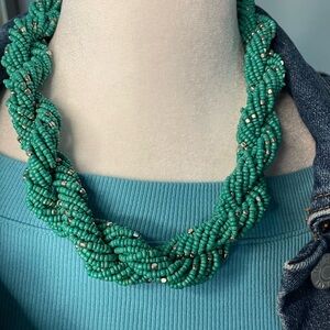 Sea Foam Green Rope Choker 8” Necklace w/ Silver Beading and Clasp